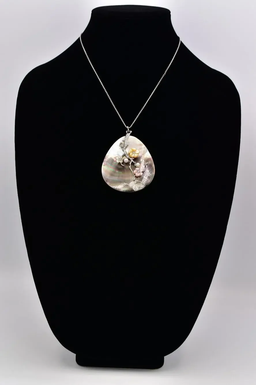 Vintage Abalone Shell Pendant on Brighton Chain Floral Mother Pearl AS IS BinBD